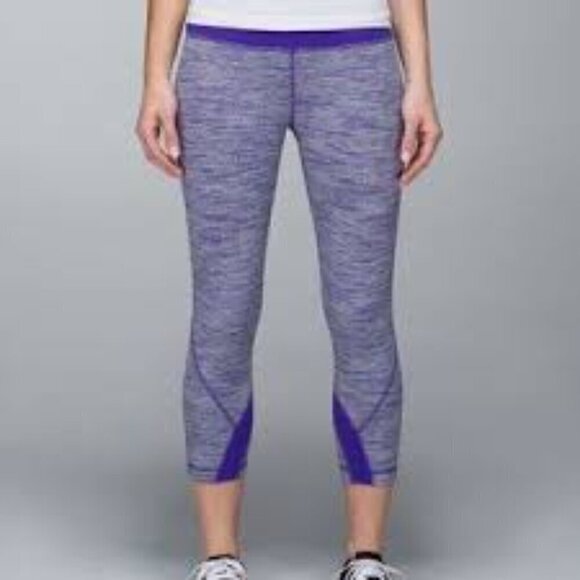 Lululemon Inspire Crop II running legging tights purple white stripe athletic 2 - Picture 1 of 5